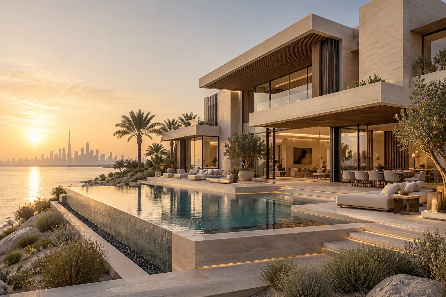 Contemporary waterfront villa with infinity pool